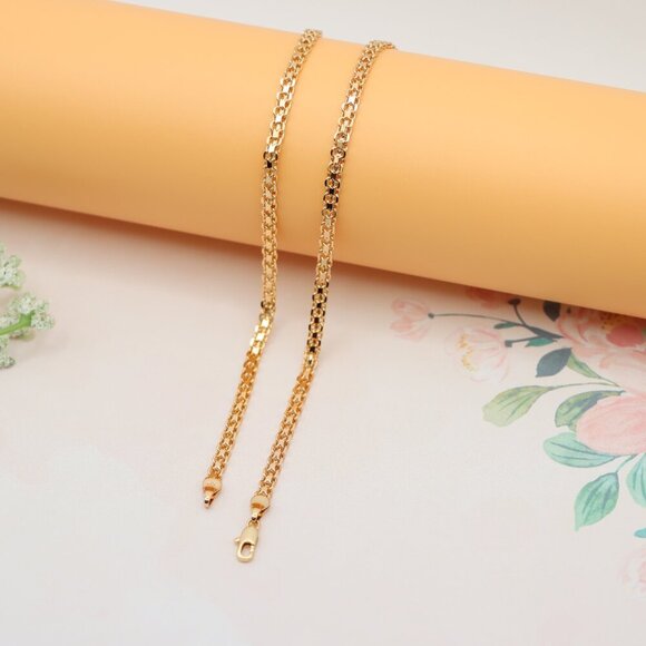 "Classic Rose Gold Flat Link Chain Necklace for Everyday Elegance, XPNL0166 - Picture 11 of 12